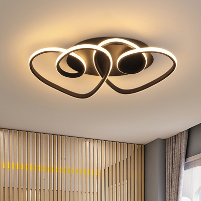 Double Heart Shaped Flushmount Modern Metallic Black LED Ceiling Flush Light in Warm/White Light