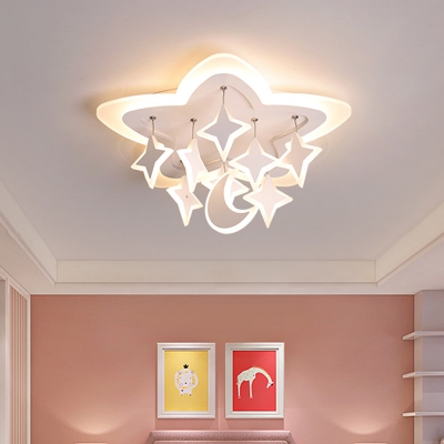 Draped Star and Crescent Flush Light Kids Acrylic White LED Ceiling Mount Lamp in Warm/White Light