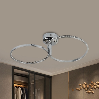 Dual Ring Semi Flush Mount Modern Metal LED Bedroom Close to Ceiling Light in Stainless-Steel