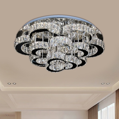 Floral Semi Flush Mount Light Simple Crystal Living Room LED Ceiling Lamp in Chrome