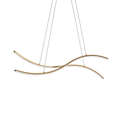 Gold LED Curved Hanging Chandelier Minimalist Metal Down Lighting Pendant in Warm/White Light, 31.5