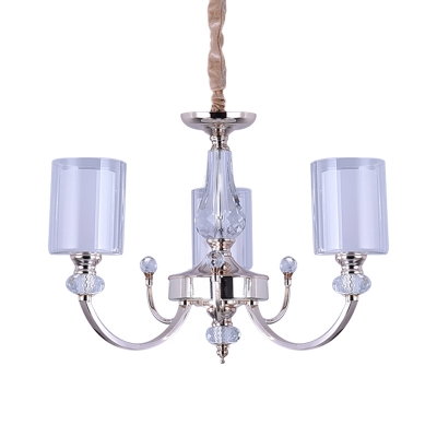 Gold Swooping Arm Chandelier Light Modern 3-Bulb Metal Hanging Lamp with Cylinder Clear Glass Shade