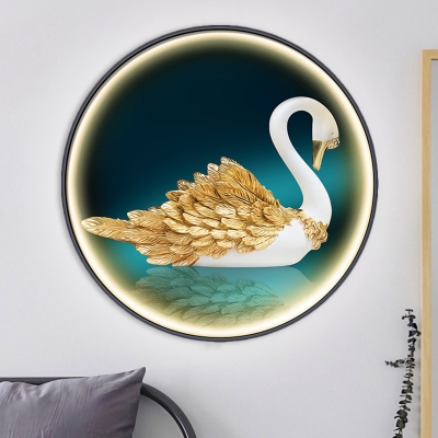 Goose Wall Mural Light Oriental Fabric LED Bedroom Wall Lighting Ideas in Green, Right/Left