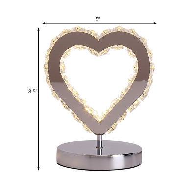 Loving Heart Faceted Crystal Table Lamp Contemporary LED Chrome Nightstand Lighting for Bedside