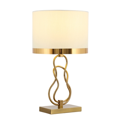 Metal Brass Night Lighting Twisted 1 Head Rural Table Lamp with Cylinder Fabric Shade