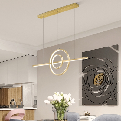 Metal Circle and Linear Drop Lamp Contemporary LED Island Lighting Ideas in Gold, Warm/White Light