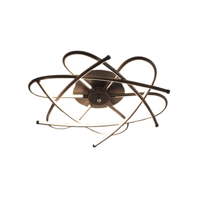 Metal Flower-Like Semi Mount Lighting Simple LED Ceiling Flush in Black/Coffee for Parlor, Warm/White Light