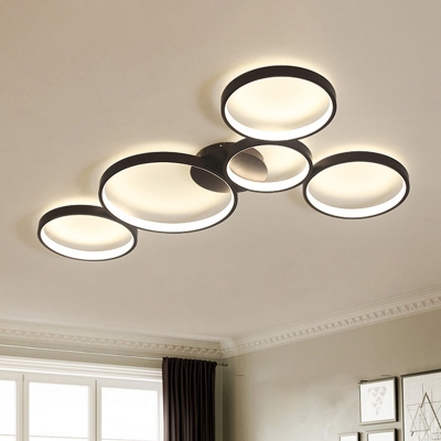 Metallic 3/4/5-Circle Flushmount Modern Style LED Ceiling Mount Light Fixture in Black
