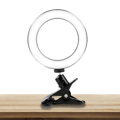 Metallic Circle Fill Flash Lamp Modern LED Vanity Light with Cellphone Mount in Black, USB
