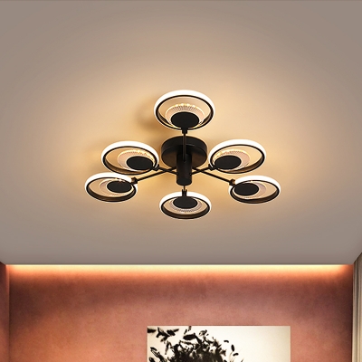 Metallic Loop Ceiling Flush Mount Modern Style LED Semi Flush Light in Black for Bedroom, Warm/White Light