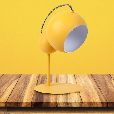 Metallic Spherical Table Lamp Macaron 1 Head Nightstand Light with Adjustable Design in Pink/Yellow/Green