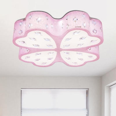 Minimal Heart Flush Mount Fixture Acrylic LED Bedroom Ceiling Lamp in Pink with Floral Design