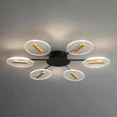 Minimalism 6 Bulbs Flush Light Black Circle Close to Ceiling Lamp with Acrylic Shade