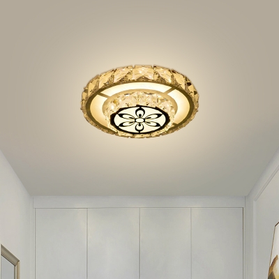 Minimalist LED Ceiling Flush White Round/Square Flushmount Lighting with Crystal Block Shade in Warm/White Light