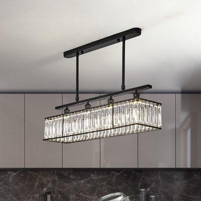 Minimalist Rectangle Island Lighting Clear Crystal 4 Heads Dining Room Pendant Lamp in Champagne/Black