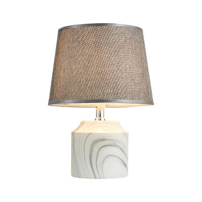Modernism 1 Light Nightstand Lamp Grey Barrel Task Lighting with Fabric Shade for Bedroom