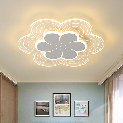 Modernist LED Flush Ceiling Light White Extra Thin 2 Layers Flower Flush Mount with Acrylic Shade