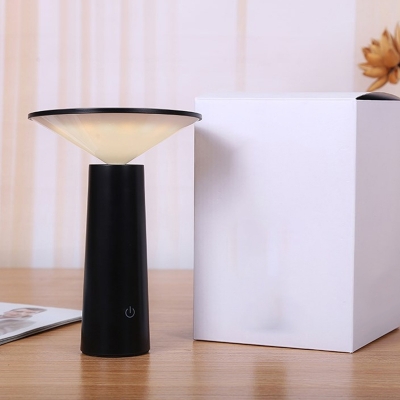 Moveable Cone Shade Touch Table Light Minimalist ABS Bedside USB Charging LED Nightstand Lamp in Black/White
