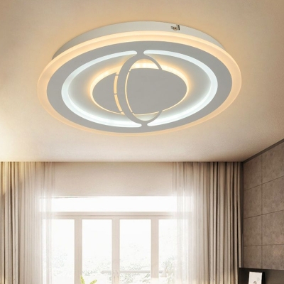 Nordic Circle Flush Light Fixture Acrylic Living Room LED Ceiling Lighting with Orbit Pattern in White