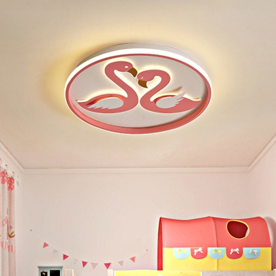 Pink Couple Swan Ultrathin Ceiling Flush Macaron Acrylic LED Flush Mount Light for Bedroom