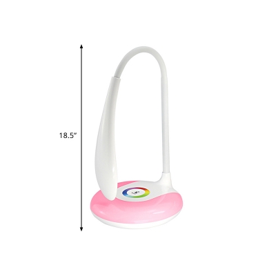 Pink Gooseneck Flexible Touch Study Light Kid Plastic USB Rechargeable LED Reading Lamp with 7-Color Changing Design
