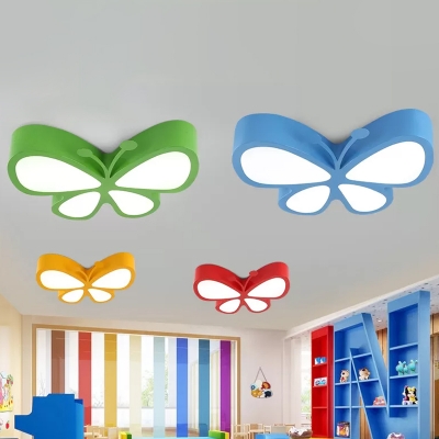 Red/Blue/Green Butterfly Ceiling Flush Cartoon Style LED Metallic Flush Mount Light for Playing Room