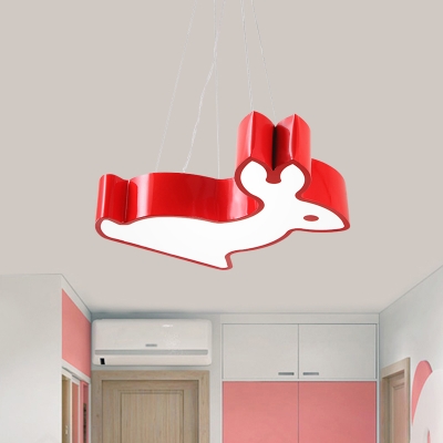 Red/Green/Blue Rabbit Down Lighting Minimalist LED Acrylic Chandelier Pendant Light for Drawing Room