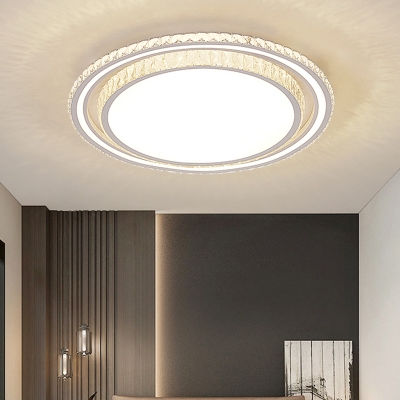 Round/Square Acrylic Flush Light Modernism LED White Ceiling Lighting with Crystal Accent for Living Room