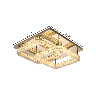 Simplicity LED Semi Flush Chrome Square Ceiling Light Fixture with Beveled Crystal Shade in Warm/White Light, 19.5