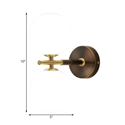 Sphere Milky Glass Wall Lighting Simple 1/2-Light Brass Wall Mounted Lamp with Horizontal Arm