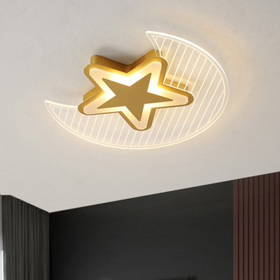 Star and Moon Flush Light Fixture Modernism Acrylic LED Gold Ceiling Flush Mount in Warm/White Light
