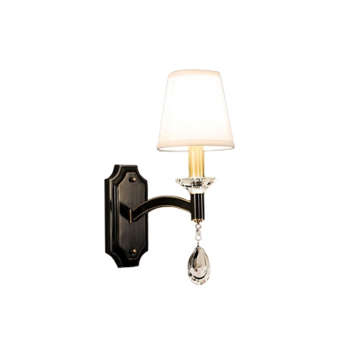 Tapered Fabric Wall Light Fixture Contemporary 1/2-Head Brown Wall Sconce Lighting with Crystal Drop