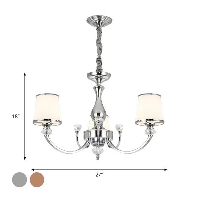 Tapered Milk Glass Pendant Light Modern 3/6-Head Chrome/Gold Chandelier Lamp for Living Room