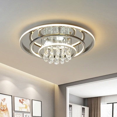 Teardrop Semi Mount Lighting Simplicity Clear Crystal LED Corridor Ceiling Fixture in Chrome with Ring Design