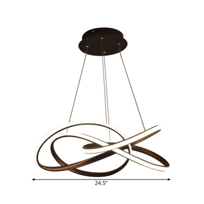 Twisted Ceiling Chandelier Modern Aluminum Dining Room LED Suspension Lamp in Coffee, Warm/White Light