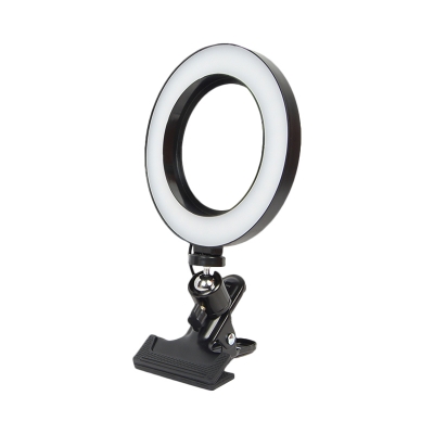 USB Metal Annular Fill Light Simplicity Black LED Portable Vanity Lighting with Clamp Design