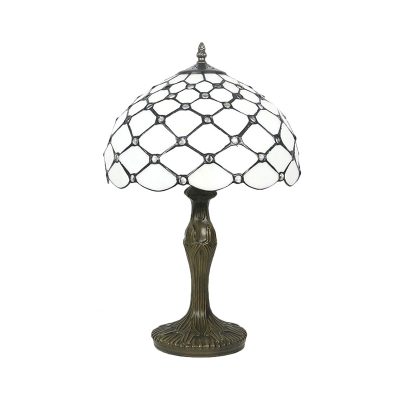 White Domed Nightstand Lighting Tiffany 1 Light Bronze Table Light with Beaded Pattern