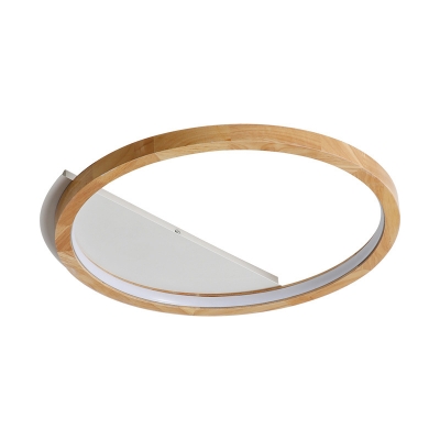 Wooden Halo Ring LED Ceiling Light Fixture Minimalistic Beige Flush Mount, 13