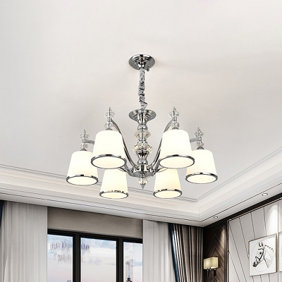 3/6-Light Hotel Chandelier Modern Chrome Ceiling Hanging Light with Bucket White Glass Shade