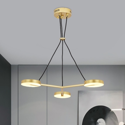 3 Lights Guest Room Chandelier Lamp Minimalism Gold Ceiling Pendant with Round Metal Shade