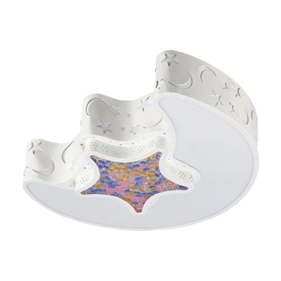 Acrylic Crescent and Star Ceiling Lamp Nordic Style White/Pink/Blue LED Flush Mount Fixture in Warm/White Light