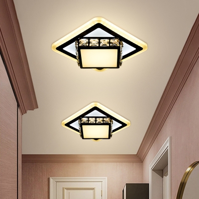 Black Round/Square Flush Ceiling Light Contemporary Beveled Crystal LED Flush Mount Lamp for Hallway