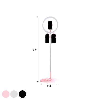 Black/White/Pink LED Hoop Fill Light Modernism Metallic USB Vanity Lamp with Phone Support Design
