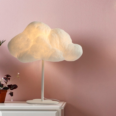 Cloud-Shaped Nightstand Lamp Kids Plastic 1 Light Bedside Table Lighting in White with Metal Base