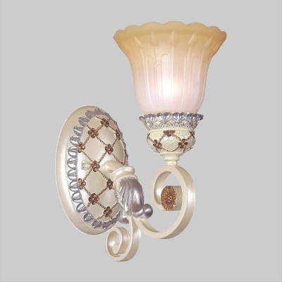 Contemporary Carved Wall Light Fixture 1/2 Lights Opal Glass Wall Mounted Lighting in Gold