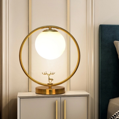 Cream Glass Sphere Night Table Lighting Modern 1 Light Gold Nightstand Lamp for Bedroom
