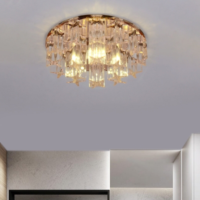 Crystal Block Circle Flush Mount Fixture Modern Rose Gold LED Close to Ceiling Lighting in Warm/White Light
