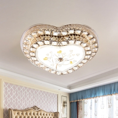 Crystal Block Loving Heart Flush Mount Modernism LED Close to Ceiling Lamp with Tree Design in Gold