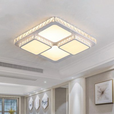 Crystal Block Square Flush Mount Modern Style LED Close to Ceiling Lighting for Bedroom