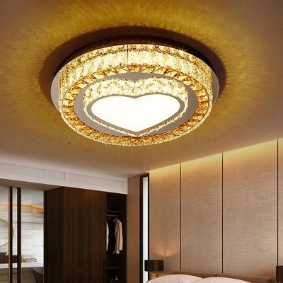 Crystal Flower/Loving Heart Ceiling Flush Modern Style LED Chrome Flush Mount Light Fixture for Bedroom